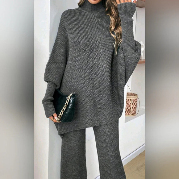 Women's Solid Minimalist Half Turtleneck Sweater And Pants 2pcs S - Picture 3 of 3